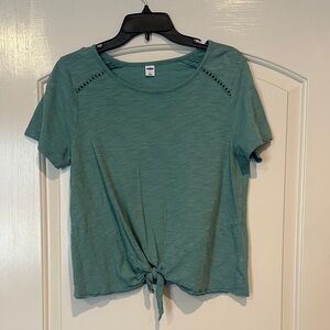 Old Navy Teal Short Sleeve Tie Front Top
